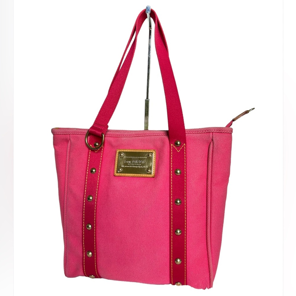 LOUIS VUITTON Antigua Cabas Hippo MM Women’s Shoulder Bag Tote Bag Pink Red - Picture 5 of 17
